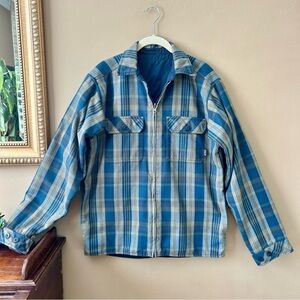 Patagonia M's Reversible Flannel Jacket Quilted Zipper Shirt Blue Green Plaid